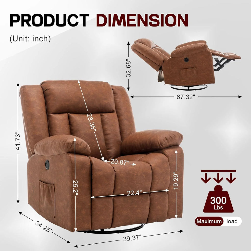 Rocker Recliner, Glider Recliner Chairs for Adults, 360° Swivel Rocking Chair with Massage and Heating, Nursery Chair
