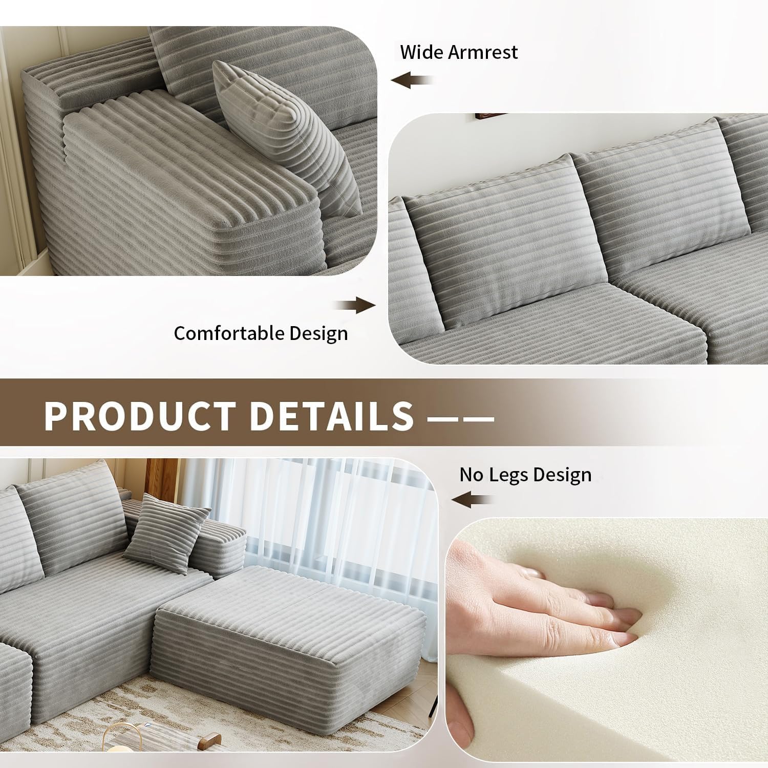 107.5" Cloud Modular Sectional Sofa Couch with L-Shape Chaise,Modern Minimalist Upholstered Couches