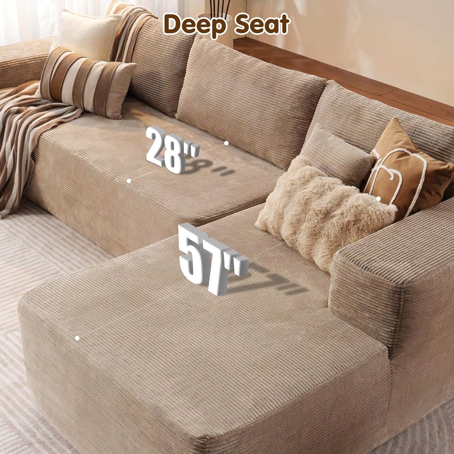Ovios 104" Cloud Section Sofa L-shaped lounge chair, modern modular sofa