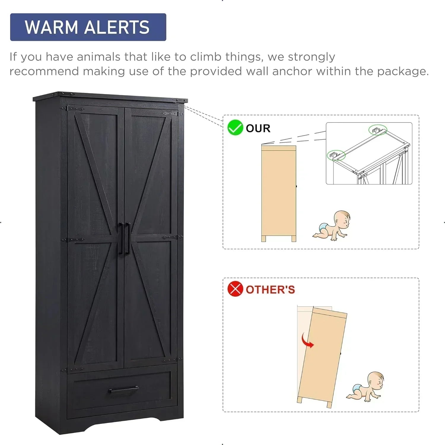 JXQTLINGMU Farmhouse Kitchen Pantry 72" Tall Wood Kitchen Storage Cabinet Adjustable Shelves