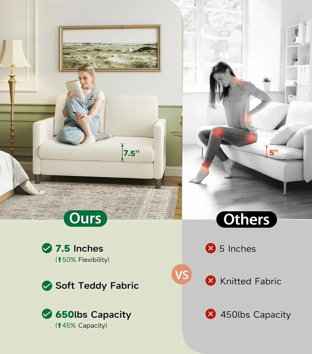 Loveseat Sofa 51" Love Seat Comfy Corduroy Small Loveseat Tool-Free Setup Couch