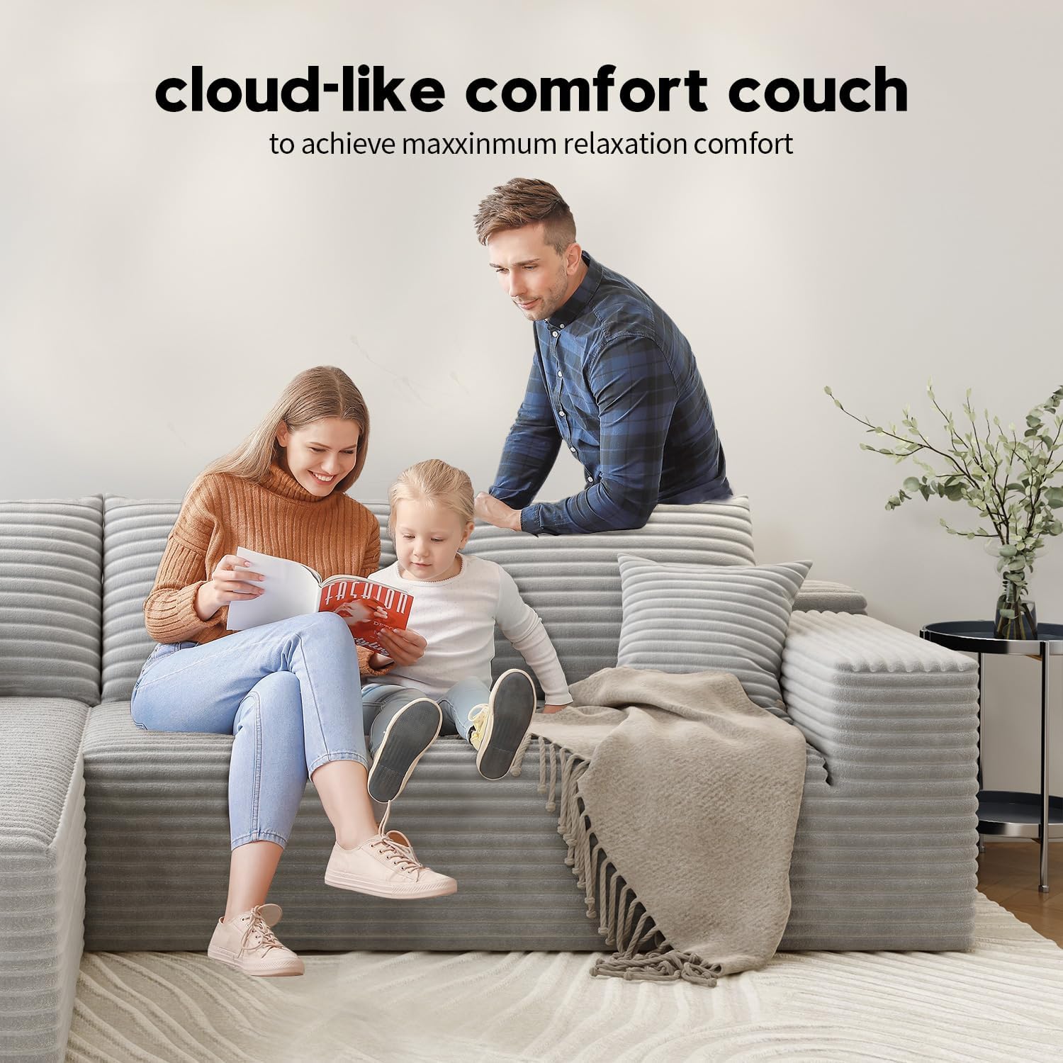 107.5" Cloud Modular Sectional Sofa Couch with L-Shape Chaise,Modern Minimalist Upholstered Couches