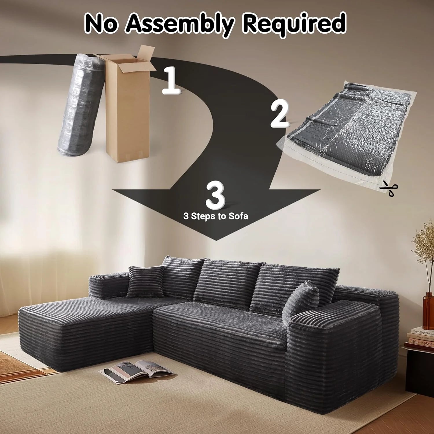 Ovios 104" Cloud Section Sofa L-shaped lounge chair, modern modular sofa