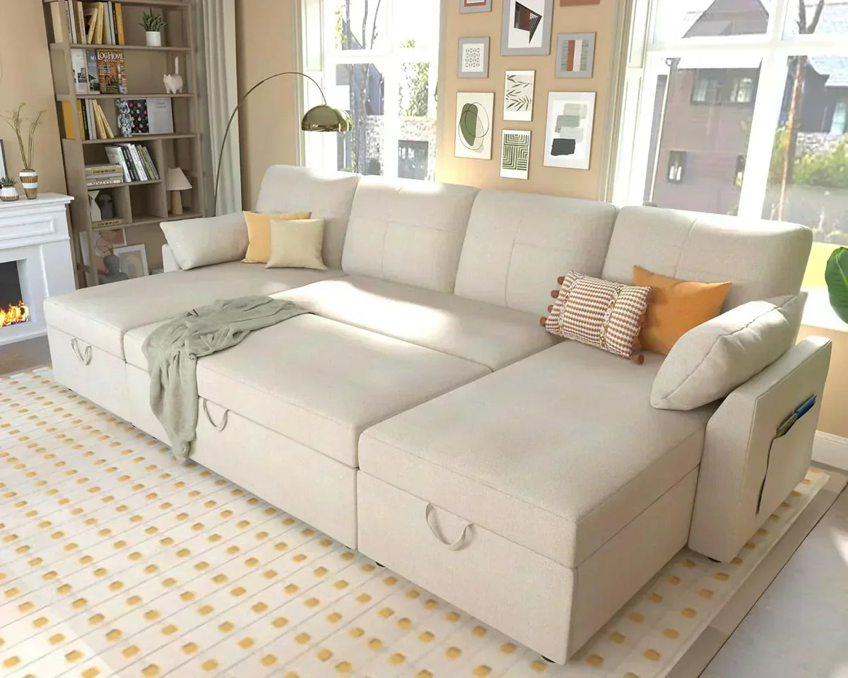 VanAcc Sofa Bed Sleeper Sofa with Storage Chaise 2 in 1 Pull Out Couch Living Room