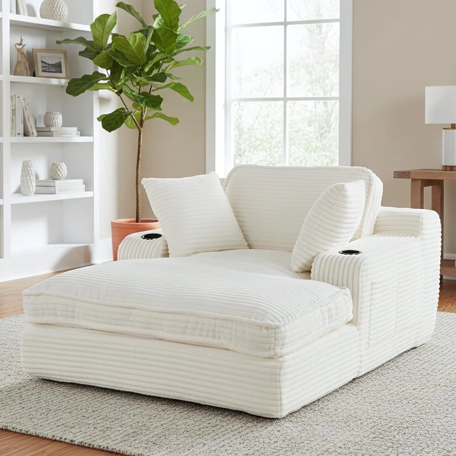 67" Oversized Chaise Lounge Chair Indoor Soft Boneless Cloud Couch with 3 Pillows 4 Side Pockets