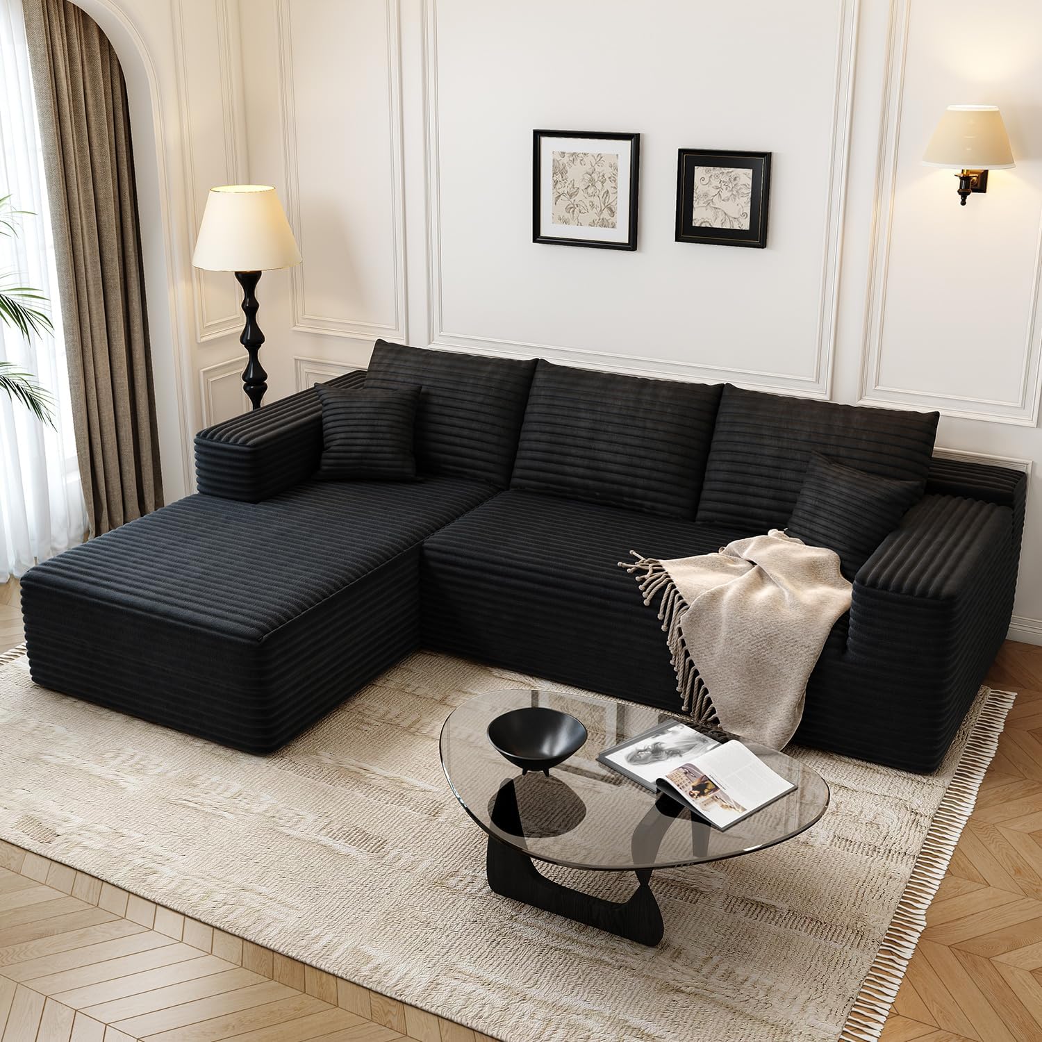 107.5" Cloud Modular Sectional Sofa Couch with L-Shape Chaise,Modern Minimalist Upholstered Couches