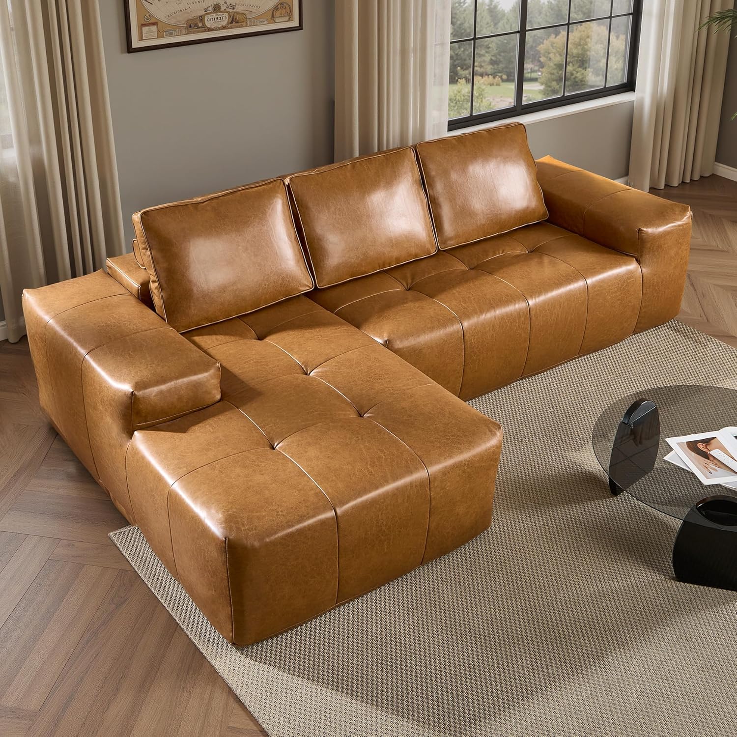 Ovios 104" Cloud Section Sofa L-shaped lounge chair, modern modular sofa