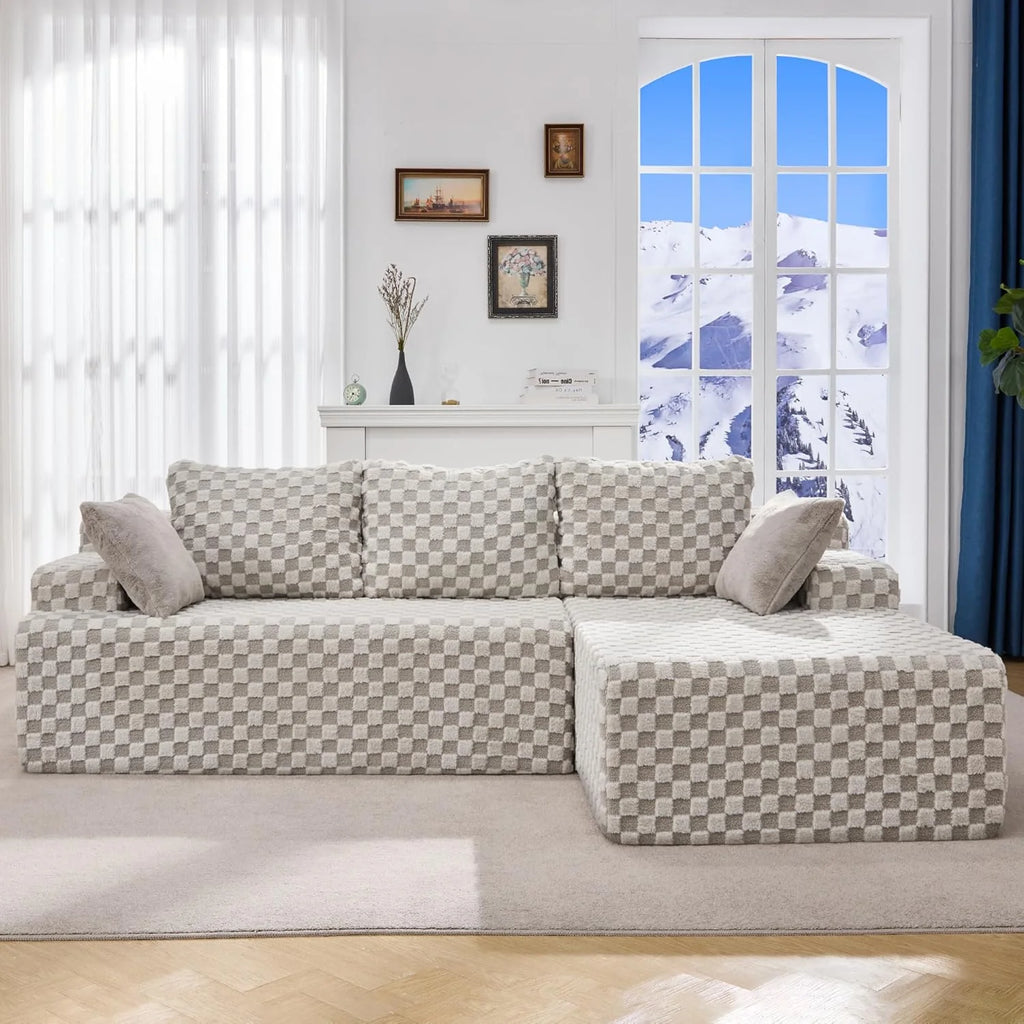 Modular Sectional Sofa Couches L-Shape Couch 3 Seat Modular Sofa Memory Foam Sectional Couches for Living Room, Cloud Couch with Oversized Chaise (Grey Stripe, 96" Left Facing Chaise)