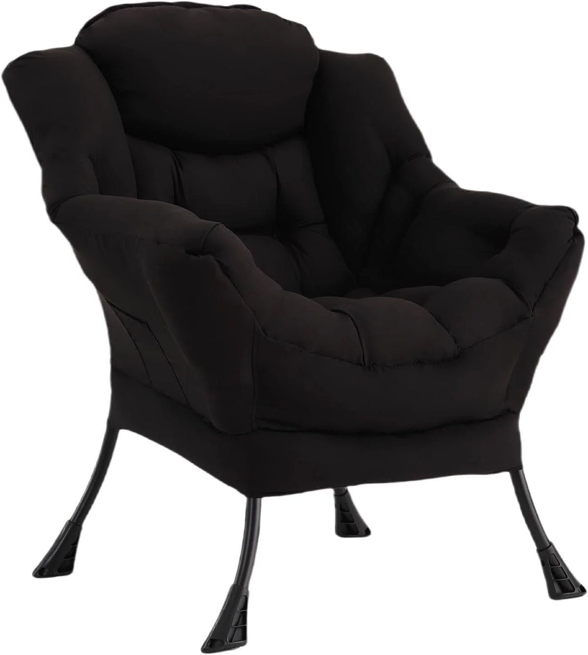 Welnow Lazy Chair with Ottoman, Modern Accent Chair with Armrests and a Side Pocket, Leisure Sofa Armchair, Reading Armchair with Footrest for Small Space, Dark Grey
