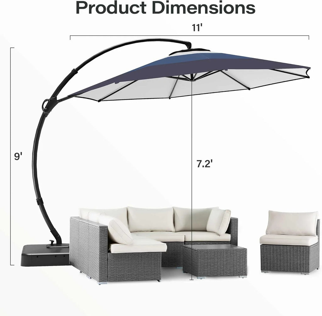 LAUSAINT HOME Outdoor Patio Umbrella with Base included, 11 FT Deluxe Curvy Cantilever Umbrella Heavy Duty Offset Hanging Umbrella with 360° Rotation for Market, Pool, Garden, Backyard, Deck (Beige)