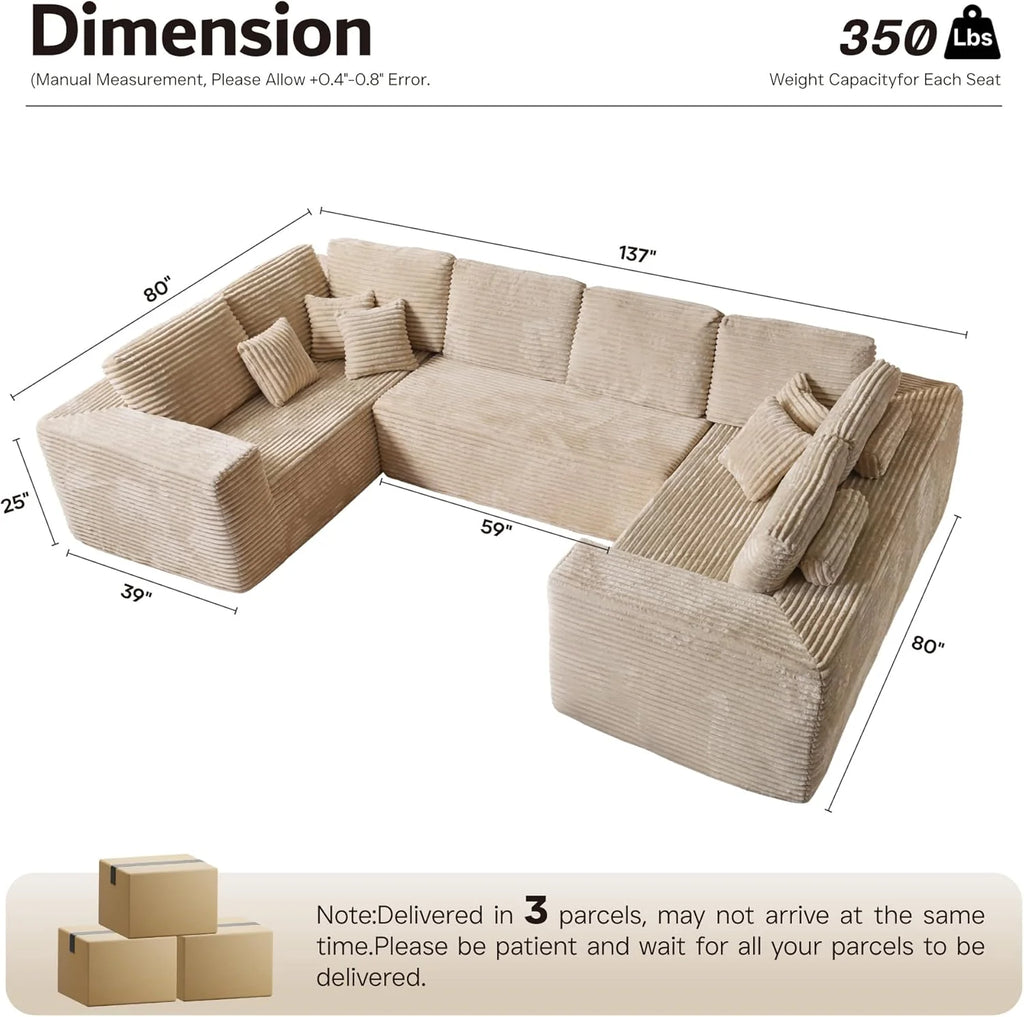 Ovios 104" Cloud Section Sofa L-shaped lounge chair, modern modular sofa