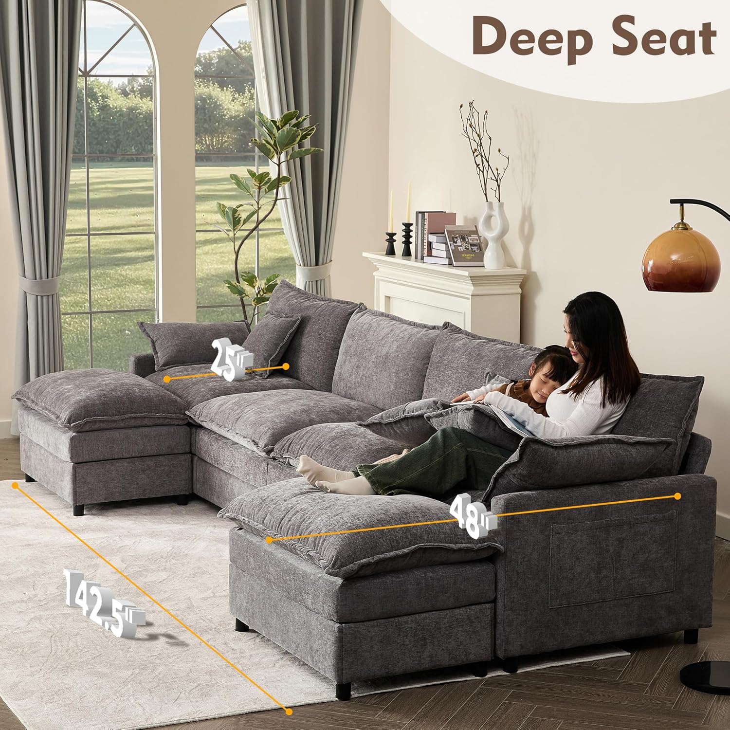 108" U-shaped sofa modular sofa Comfortable cloud sofa