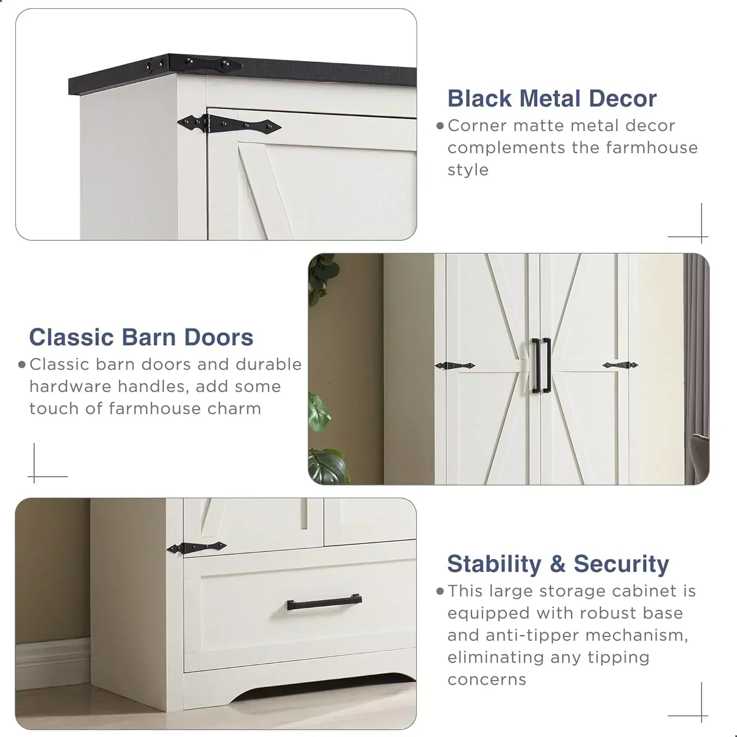 JXQTLINGMU Farmhouse Kitchen Pantry 72" Tall Wood Kitchen Storage Cabinet Adjustable Shelves