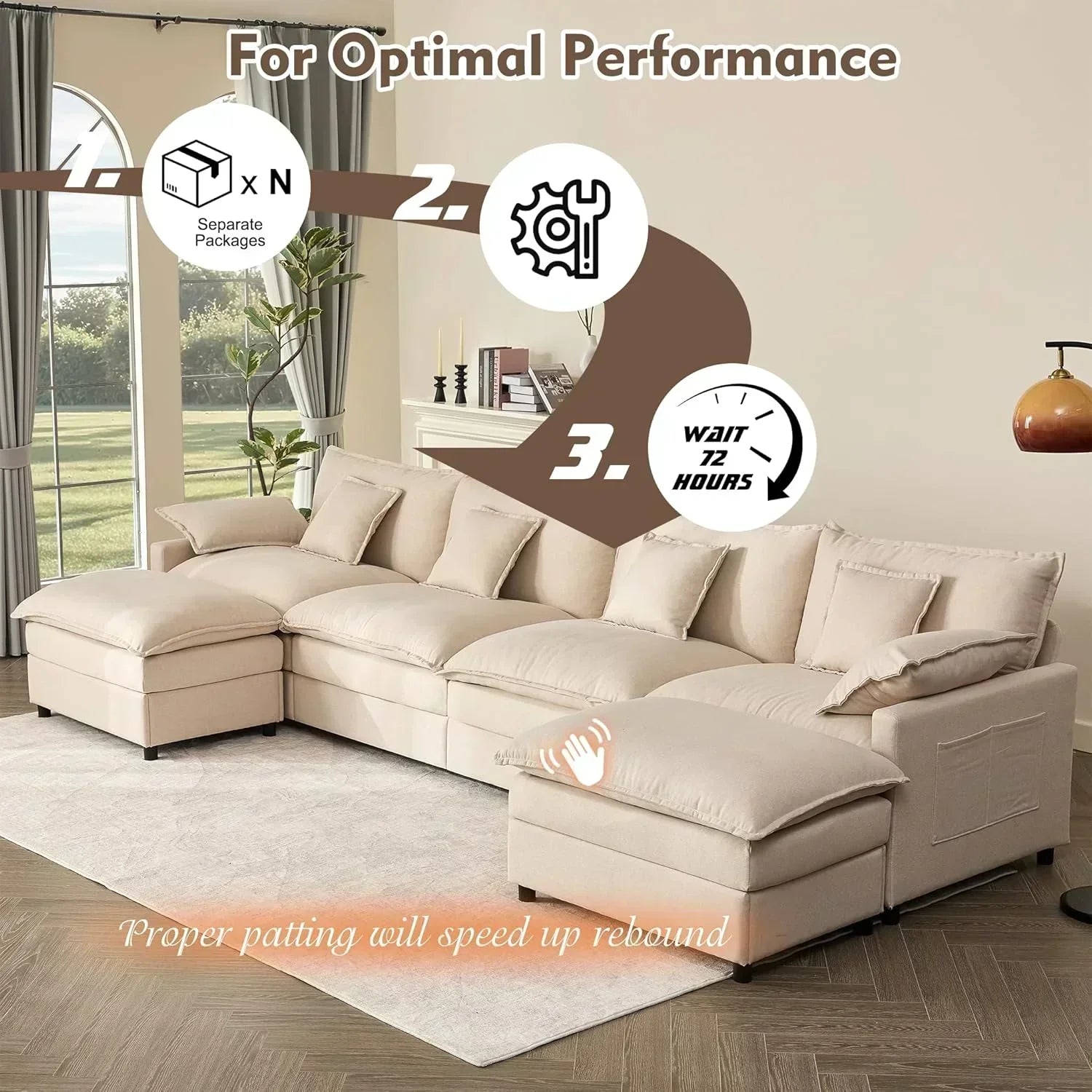 108" U-shaped sofa modular sofa three-seater comfortable cloud sofa