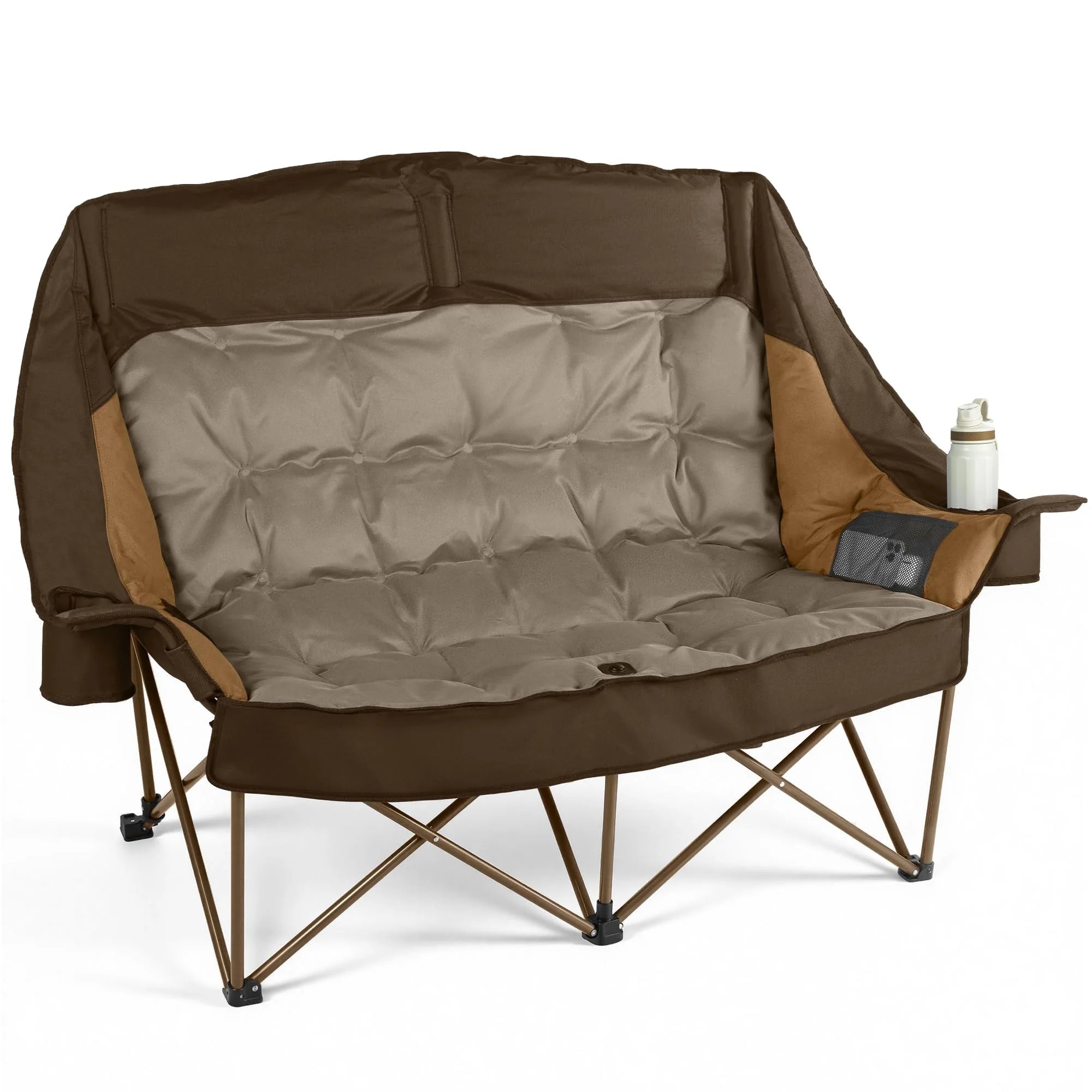 High Back Double Camping Chair Low Seat Folding Loveseat with Cup Holders and Carry Bag 800 lbs