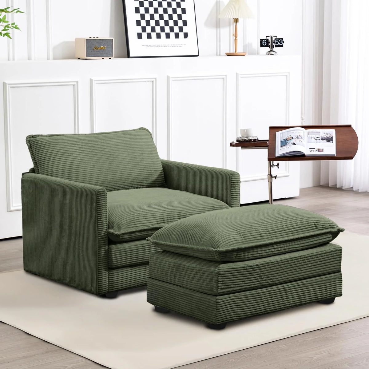 ROWHY Oversized Modular Sectional Sofa with Movable Ottoman, 112 Inch 4 Seat Modern Corduroy Sofa Set, Convertible L Shaped Couch for Living Room and Office, Beige