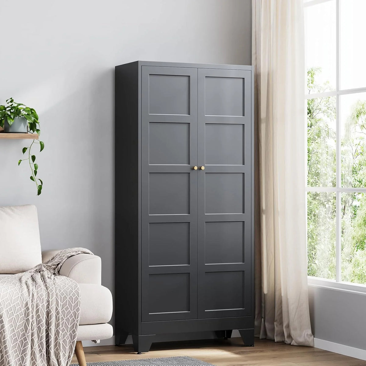 Yizosh Metal Storage Cabinet with 2 Doors and 4 Adjustable Shelves
