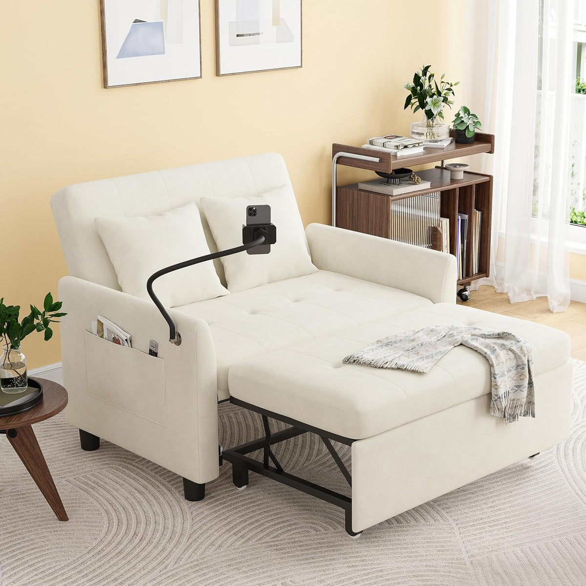 Sleeper Sofa Bed, 3 in 1 Convertible Sleeper Couch Bed Pull Out, Small Loveseat Sofa, Futon Sofa Bed Full Size, 46" Velvet Love Seat