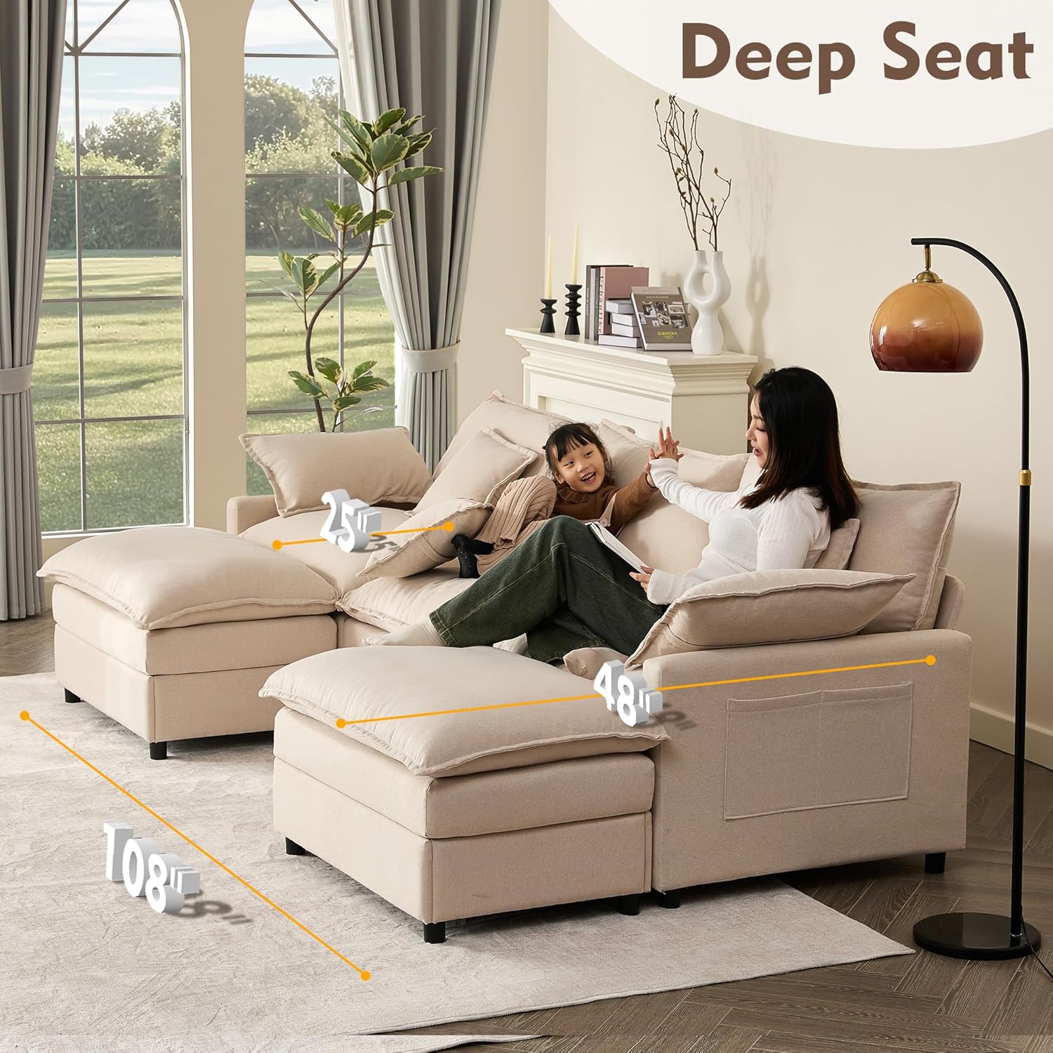 108" U-shaped sofa modular sofa Comfortable cloud sofa