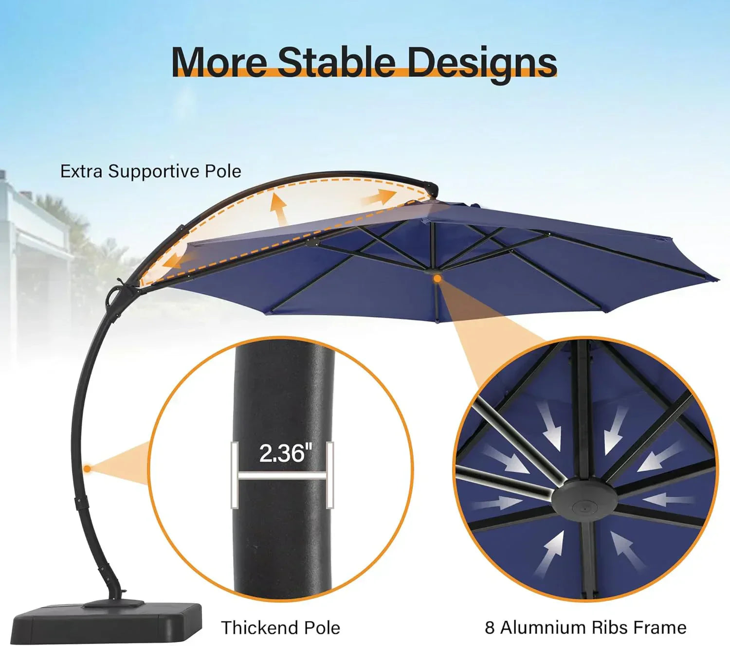LAUSAINT HOME Outdoor Patio Umbrella with Base included 11 FT Deluxe Curvy Cantilever Umbrella