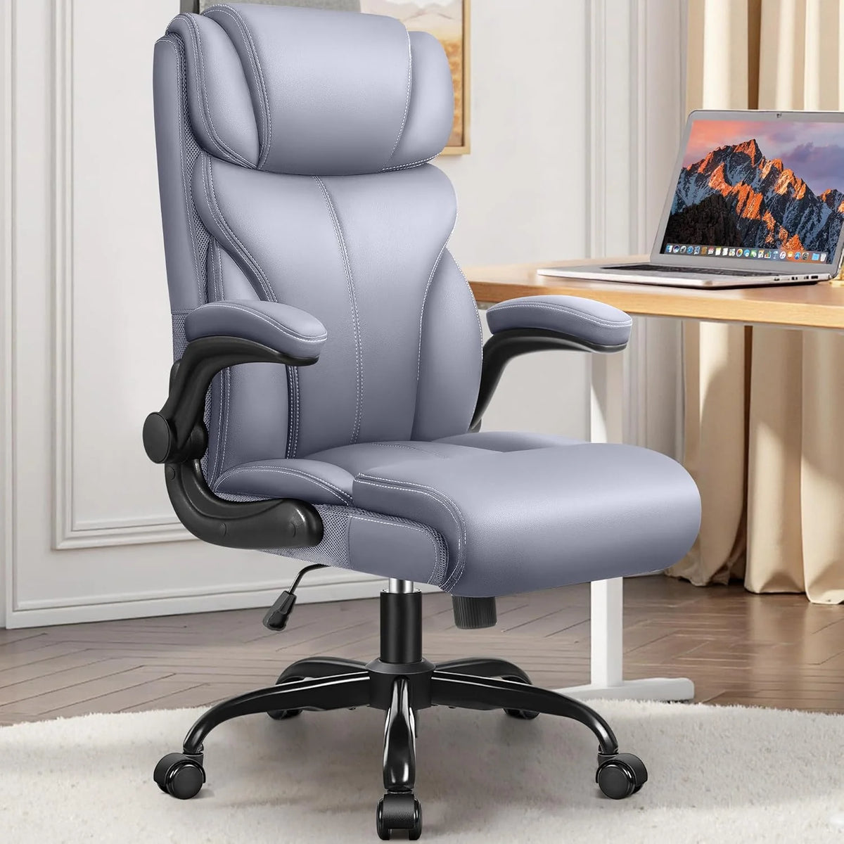 Office Chair Large High-Foot Computer Desk Chair, Breathable Leather Chair Lumbar Support Rotating Computer Chair