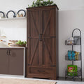 JXQTLINGMU Farmhouse Kitchen Pantry Cabinet - 72" Tall Wood Kitchen Storage Cabinets with Adjustable Shelves & 2 Barn Style Doors & Drawer, Versatile Storage for Dining Room, Bathroom, Antique White