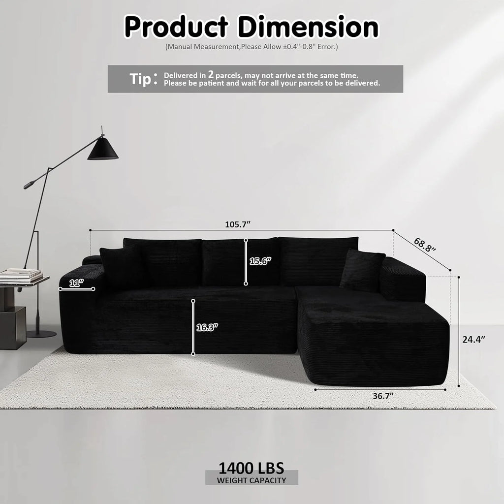 Ovios 104" Cloud Section Sofa L-shaped lounge chair, modern modular sofa
