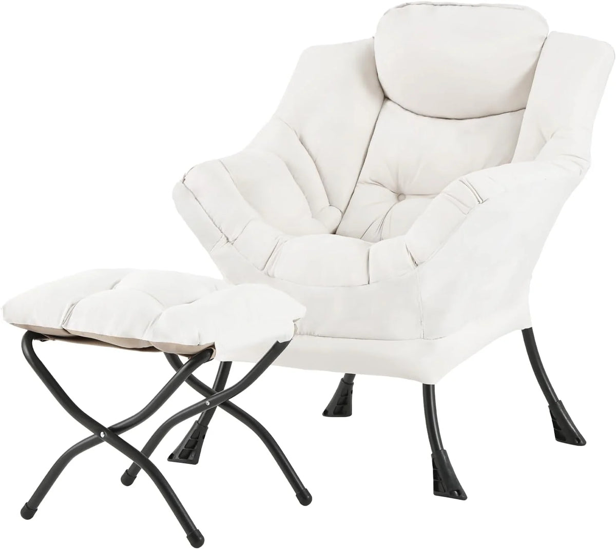 Welnow Lazy Chair with Ottoman, Modern Accent Chair with Armrests and a Side Pocket, Leisure Sofa Armchair, Reading Armchair with Footrest for Small Space, Dark Grey