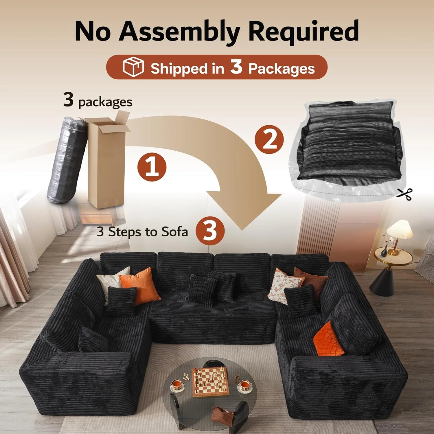 Ovios 104" Cloud Section Sofa L-shaped lounge chair, modern modular sofa