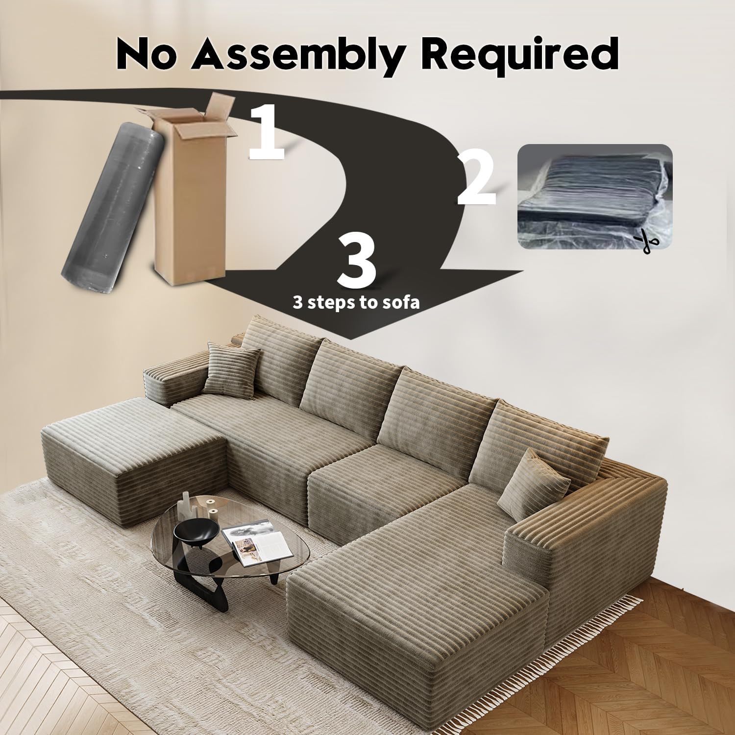 107.5" Cloud Modular Sectional Sofa Couch with L-Shape Chaise,Modern Minimalist Upholstered Couches