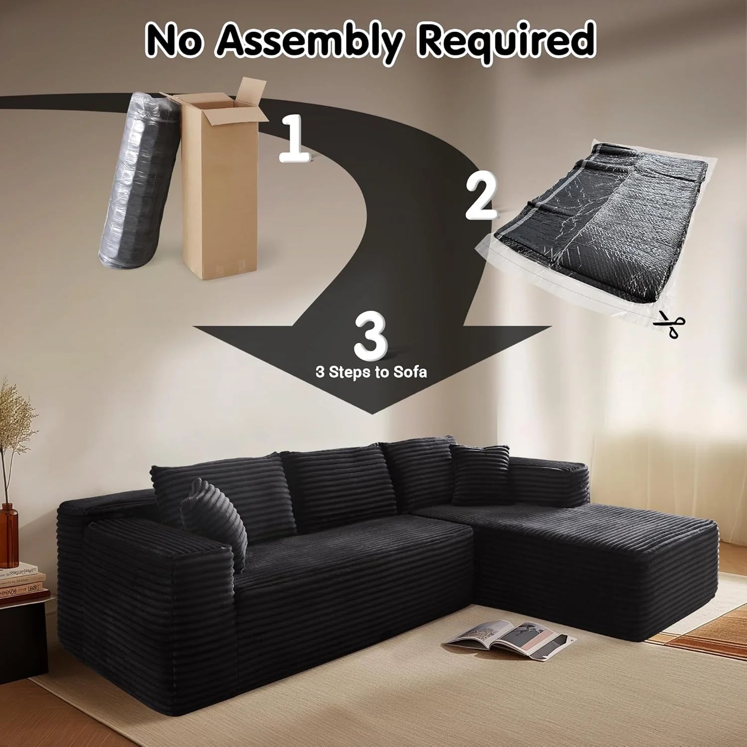 Ovios 104" Cloud Section Sofa L-shaped lounge chair, modern modular sofa