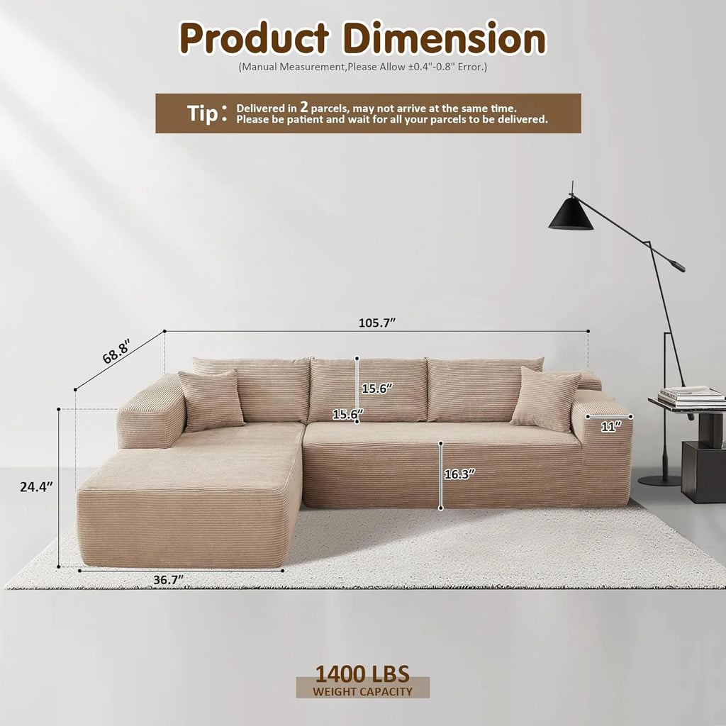 Ovios 104" Cloud Section Sofa L-shaped lounge chair, modern modular sofa
