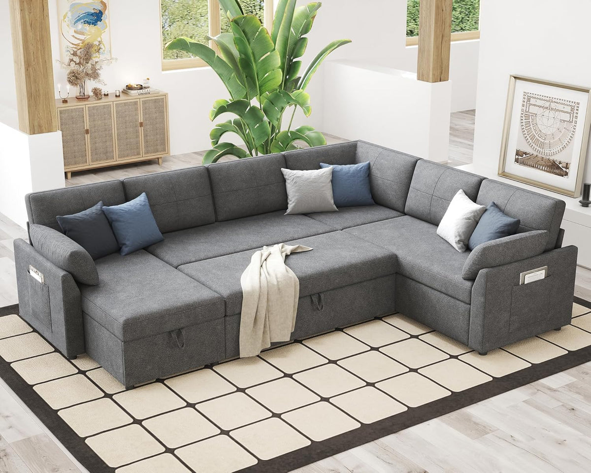 VanAcc Sofa Bed Sleeper Sofa with Storage Chaise 2 in 1 Pull Out Couch Living Room