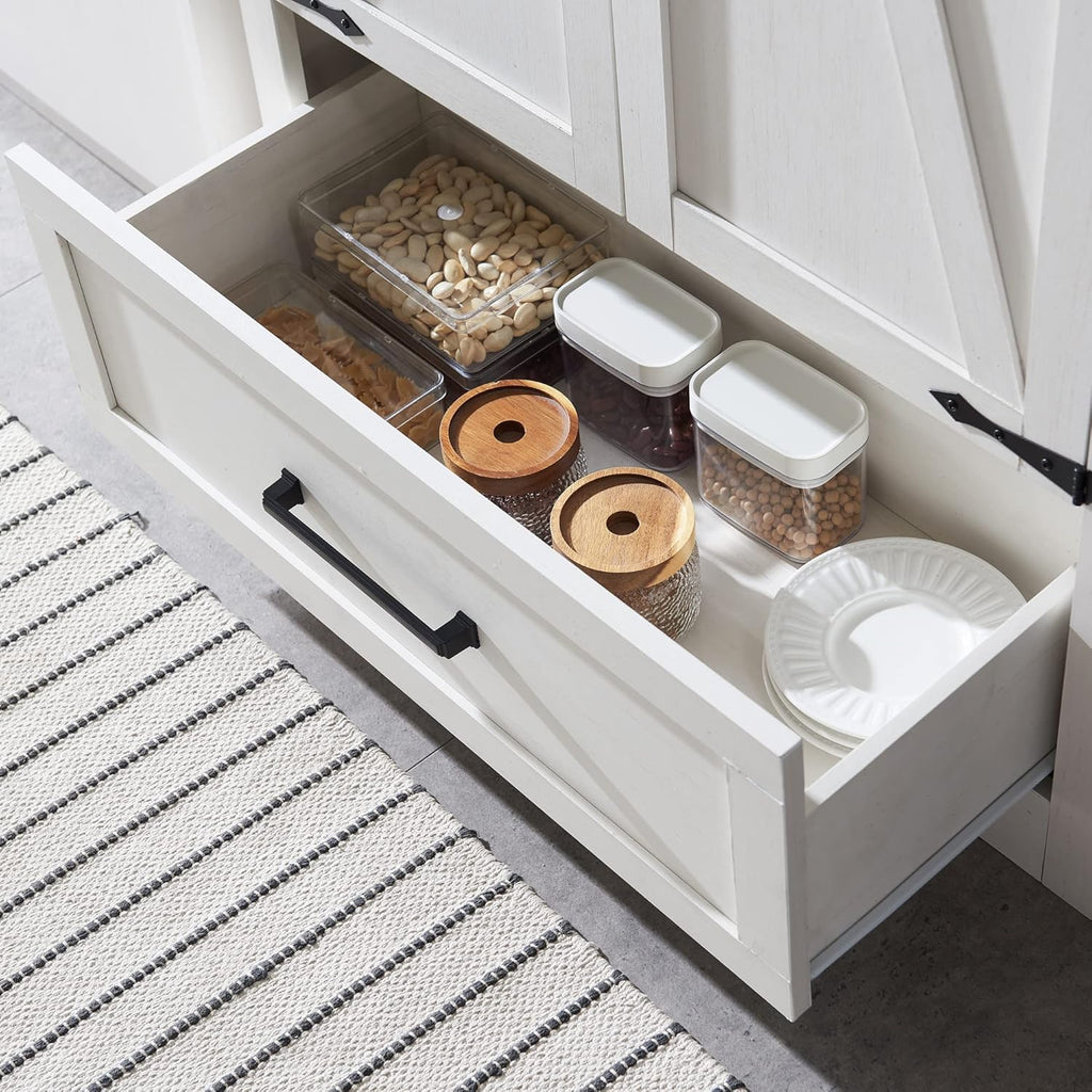 JXQTLINGMU Farmhouse Kitchen Pantry 72" Tall Wood Kitchen Storage Cabinet Adjustable Shelves