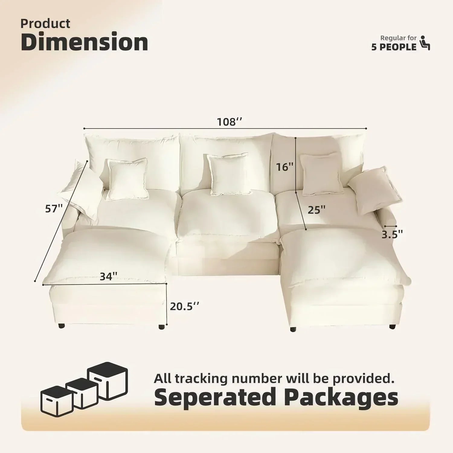 108" U-shaped sofa modular sofa Comfortable cloud sofa