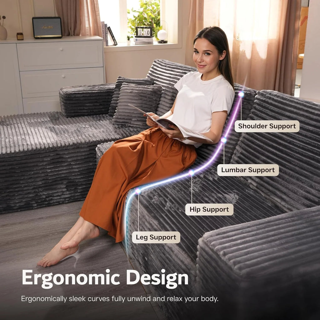 Ovios 104" Cloud Section Sofa L-shaped lounge chair, modern modular sofa