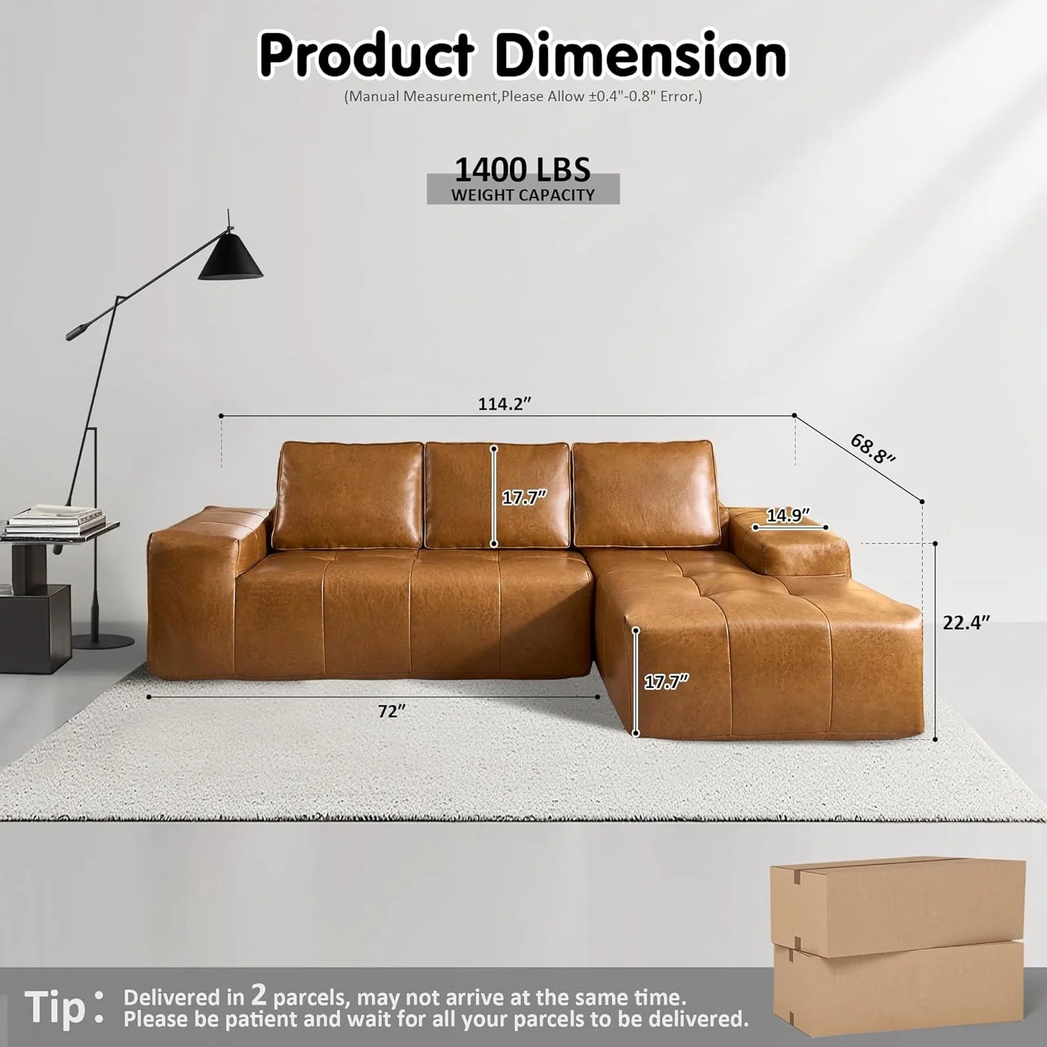 Ovios 104" Cloud Section Sofa L-shaped lounge chair, modern modular sofa
