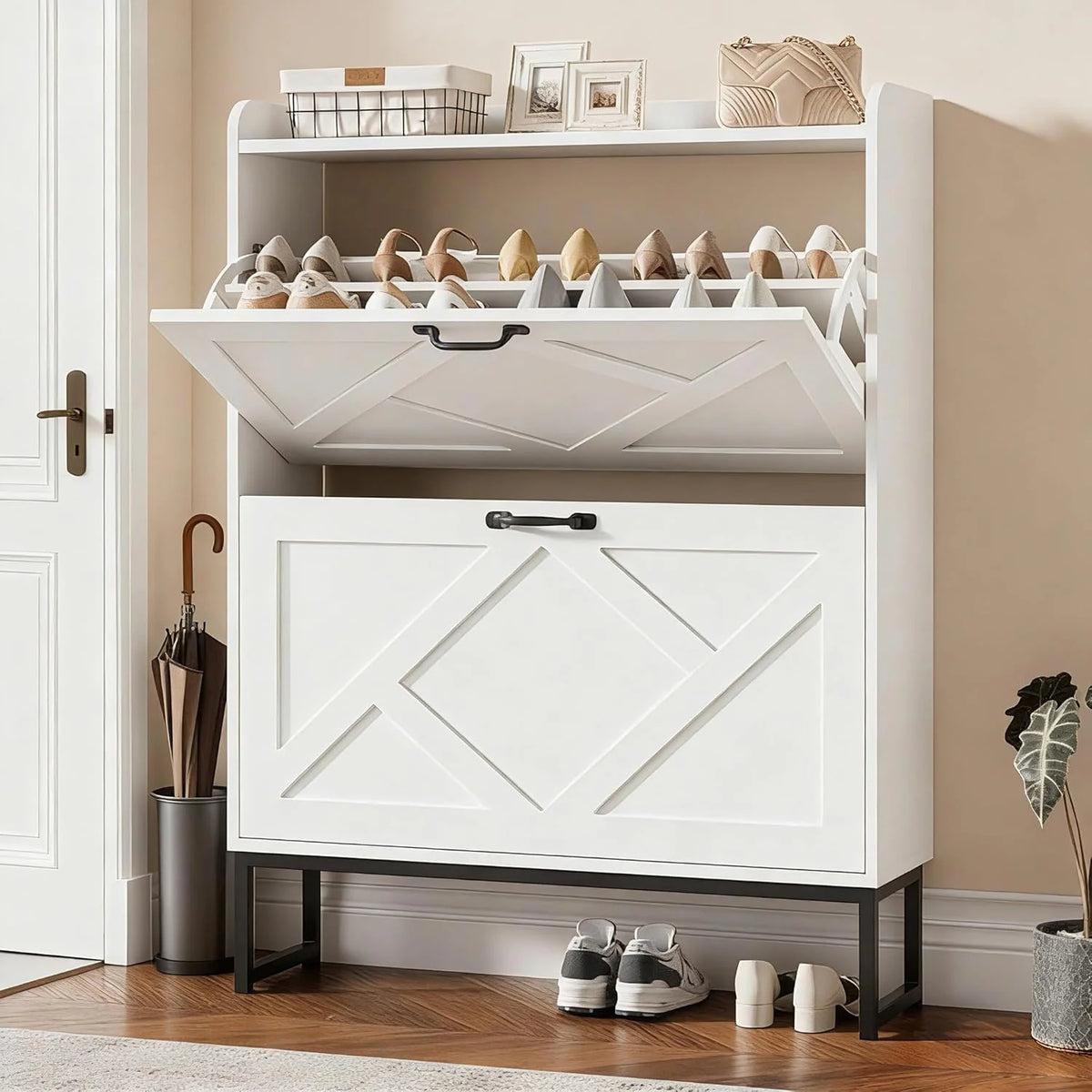 Nicetree Shoe Cabinet Freestanding Shoe Cabinet with 2 Reversible Drawers