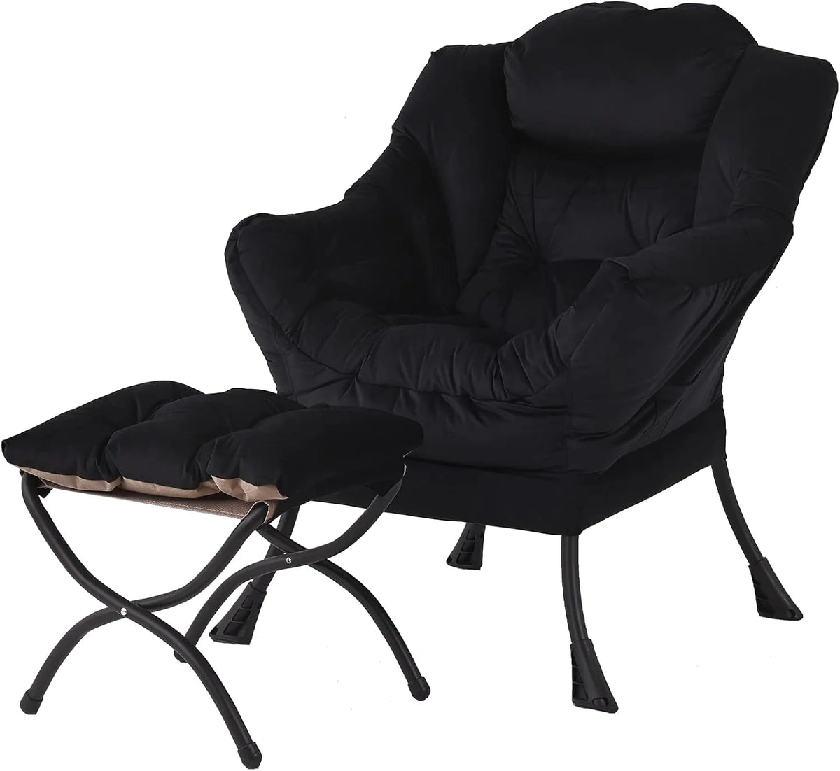 Welnow Lazy Chair with Ottoman, Modern Accent Chair with Armrests and a Side Pocket, Leisure Sofa Armchair, Reading Armchair with Footrest for Small Space, Dark Grey
