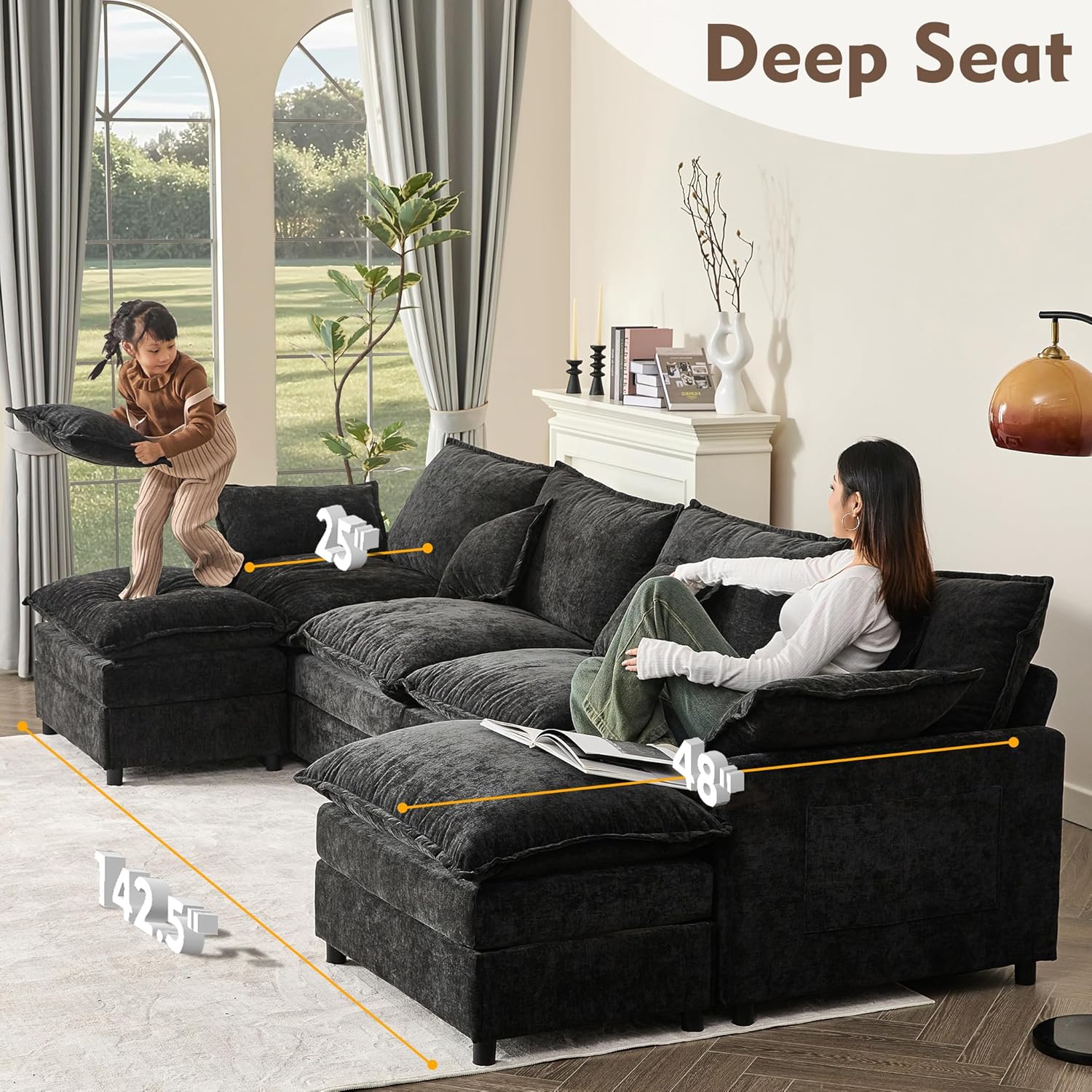 108" U-shaped sofa modular sofa three-seater comfortable cloud sofa