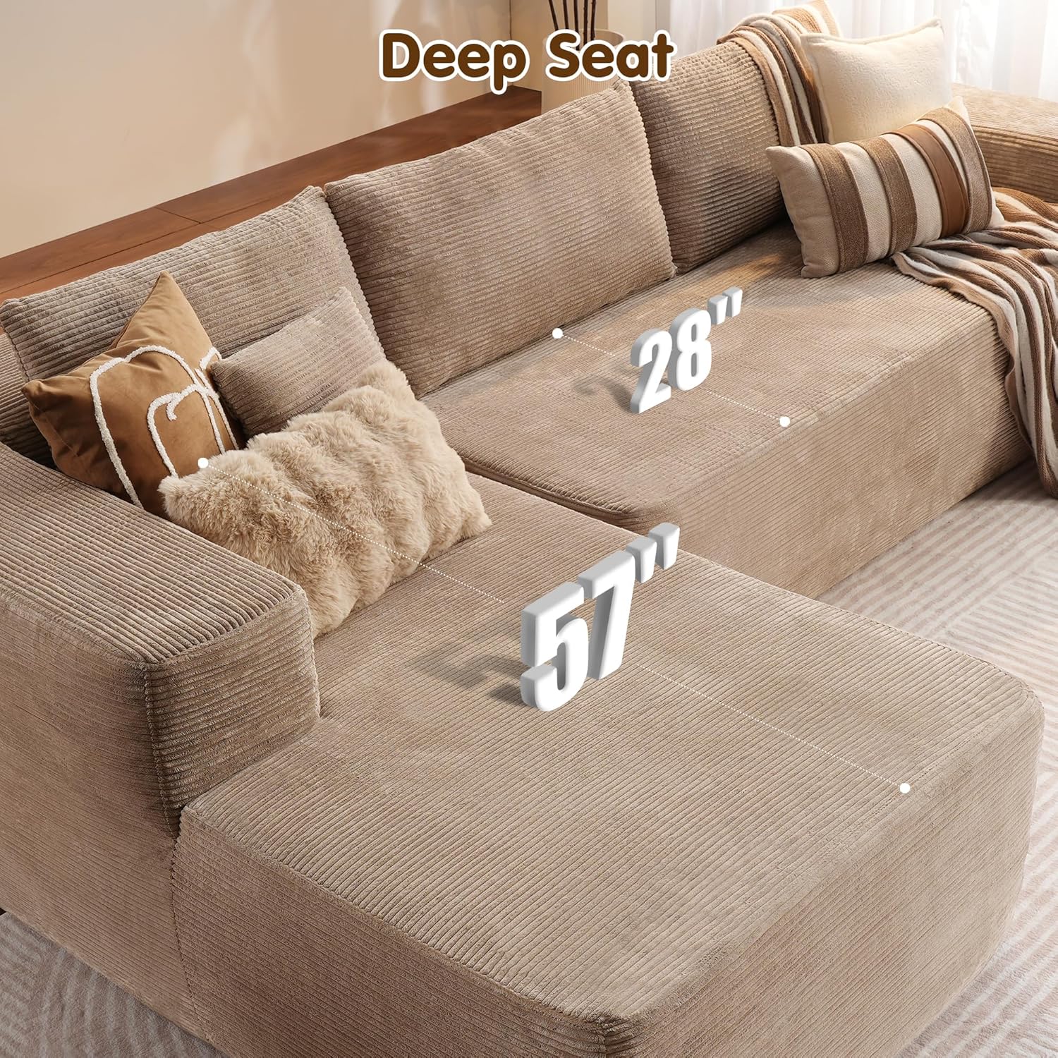 Ovios 104" Cloud Section Sofa L-shaped lounge chair, modern modular sofa