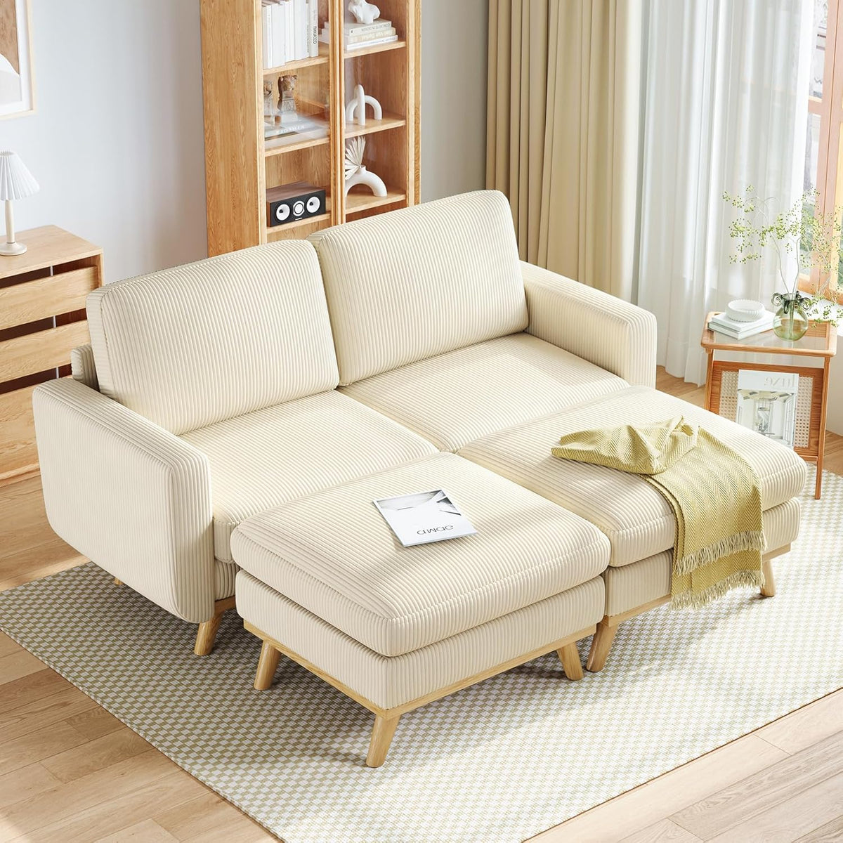 Vesgantti 68" Loveseat Sofa - Green, Comfy Corduroy with Spring Cushion, Solid Wood Frame, Modern Deep Seat, Bedroom & Living Room, Office Couch