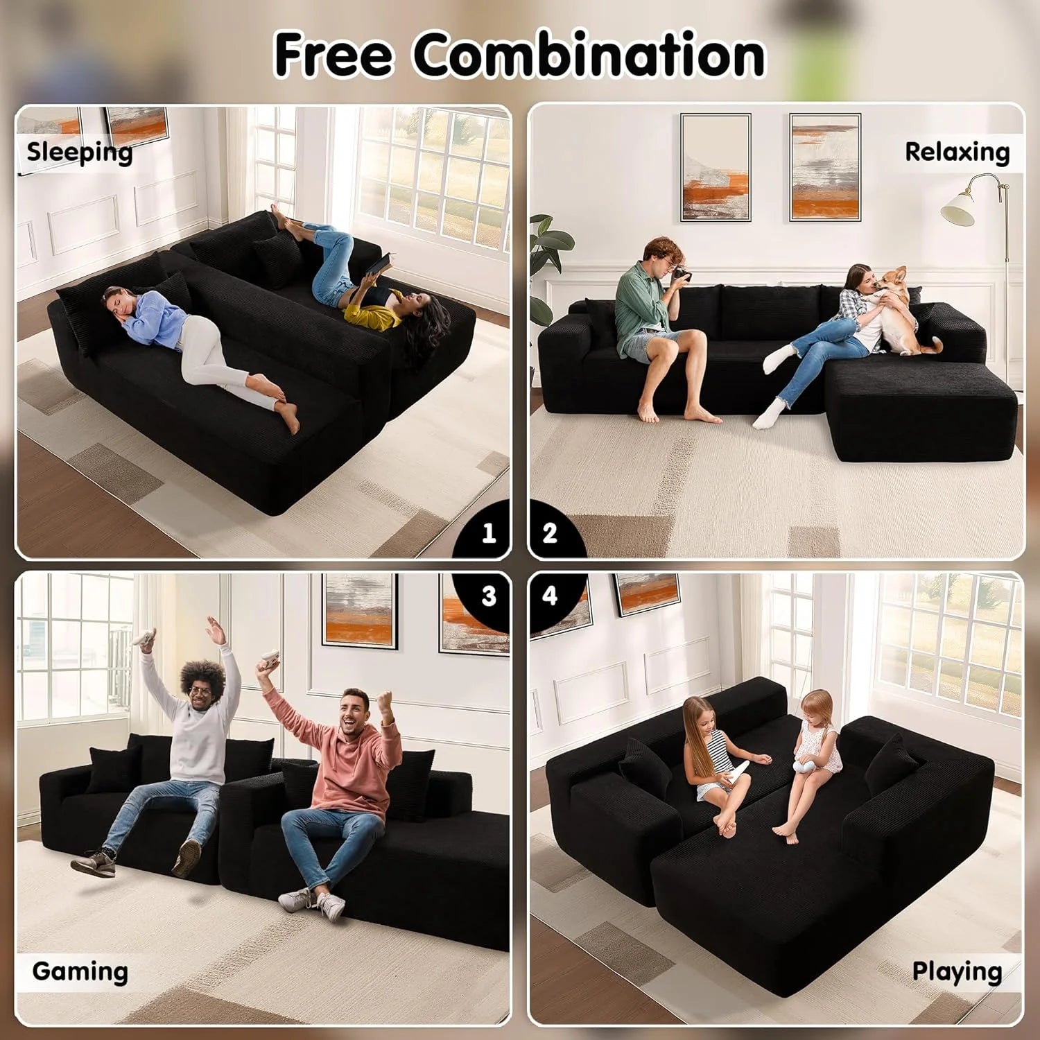 Ovios 104" Cloud Section Sofa L-shaped lounge chair, modern modular sofa