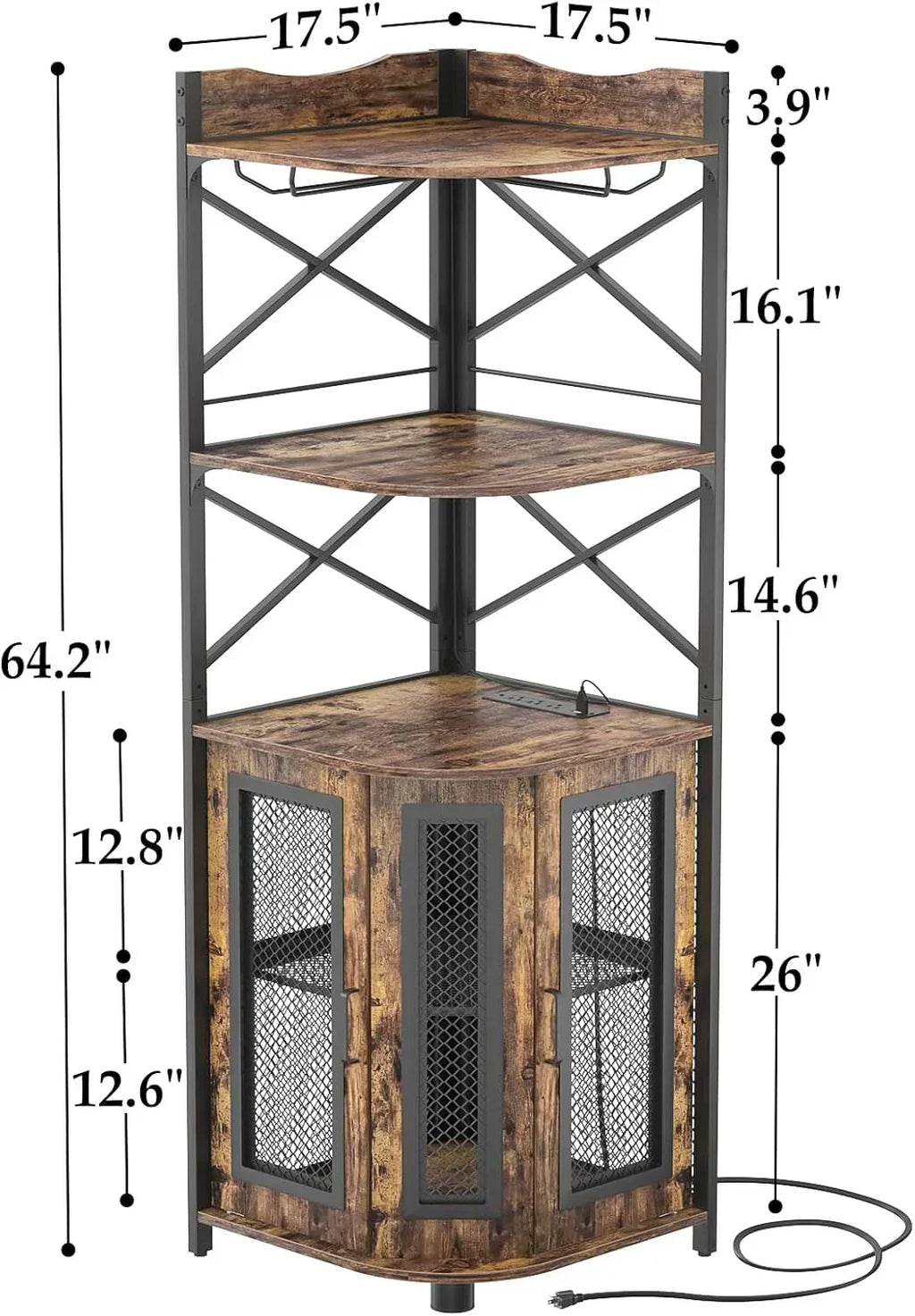 Corner bar cabinet with power socket industrial style wine cabinet light strip and glass rack