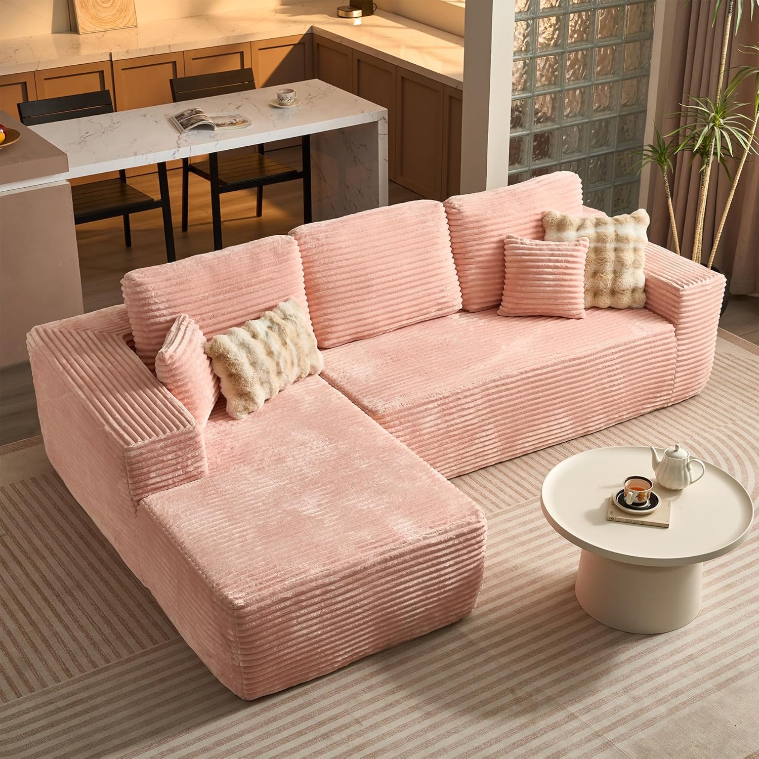 Ovios 104" Cloud Section Sofa L-shaped lounge chair, modern modular sofa