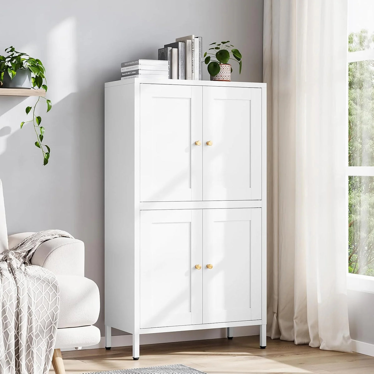 Yizosh Metal Storage Cabinet with 2 Doors and 4 Adjustable Shelves