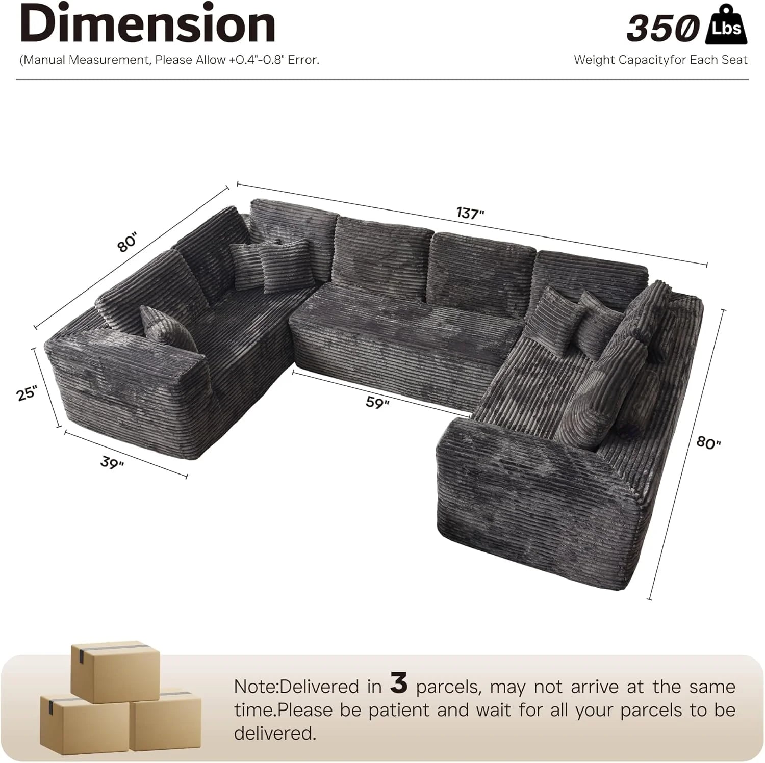 Ovios 104" Cloud Section Sofa L-shaped lounge chair, modern modular sofa