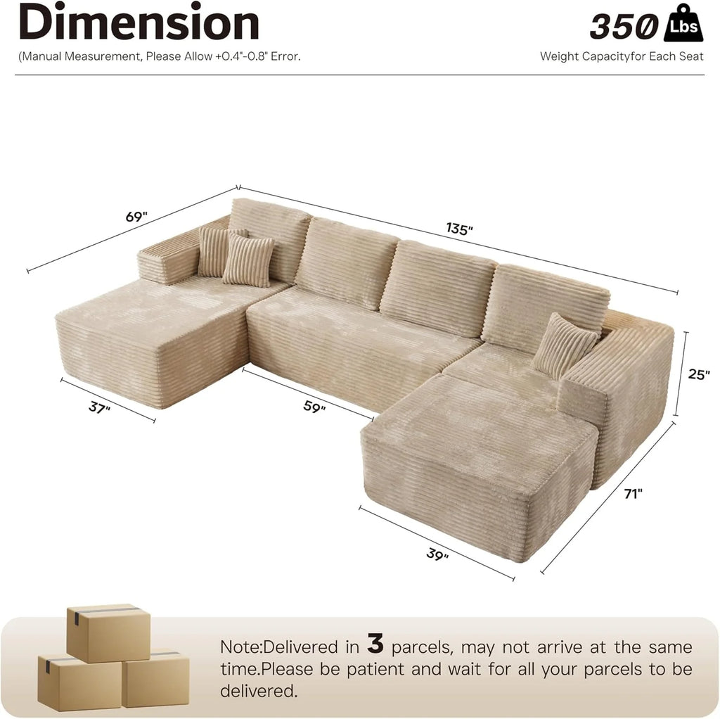 Ovios 104" Cloud Section Sofa L-shaped lounge chair, modern modular sofa