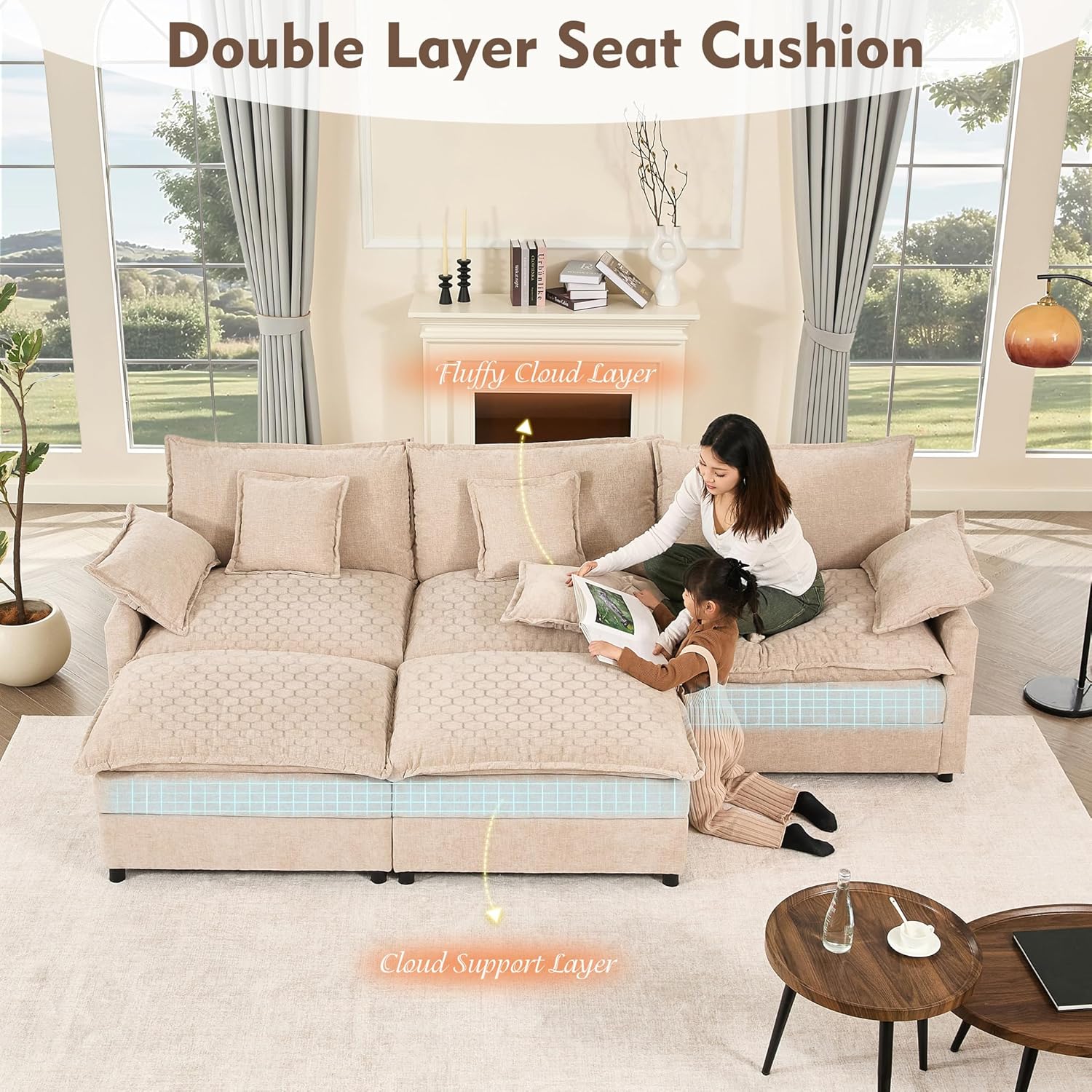 108" U-shaped sofa modular sofa three-seater comfortable cloud sofa