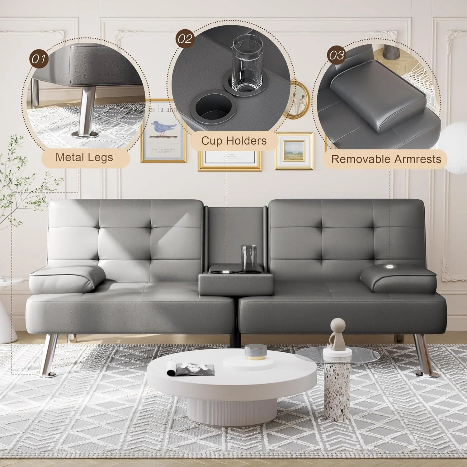 Shahoo Convertible Folding Futon Sofa Bed Sleeper Couch for Living Room Faux Leather